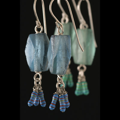 Blue recycled glass earrings