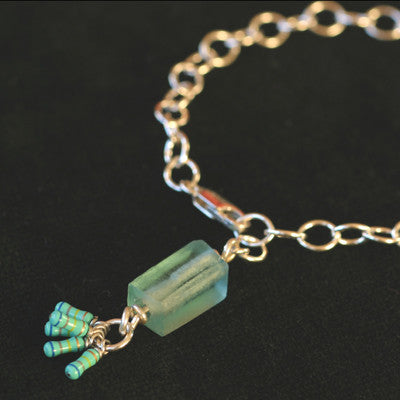 Aqua recycled glass charm bracelet - Amy Jewelry
