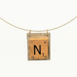 Sterling silver Scrabble "N" pendant on steel cable