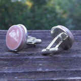 Pink ceramic tile silver-plated cuff links, 3/4 view
