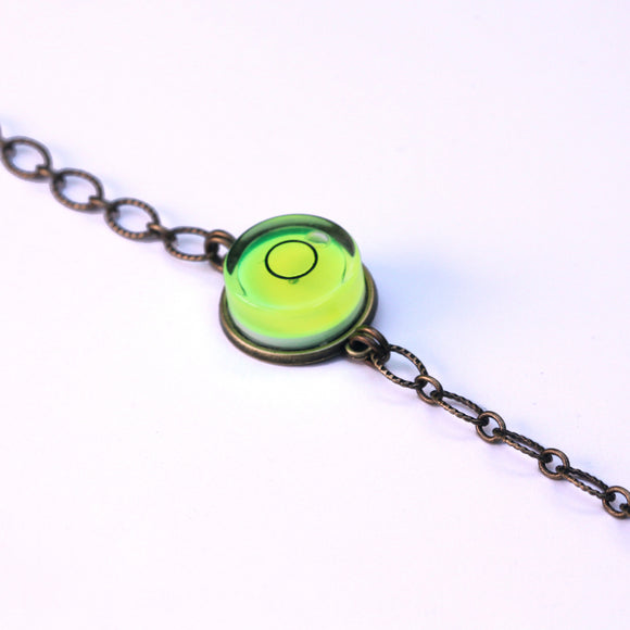 Large bullseye level bracelet with brass chain - Amy Jewelry
