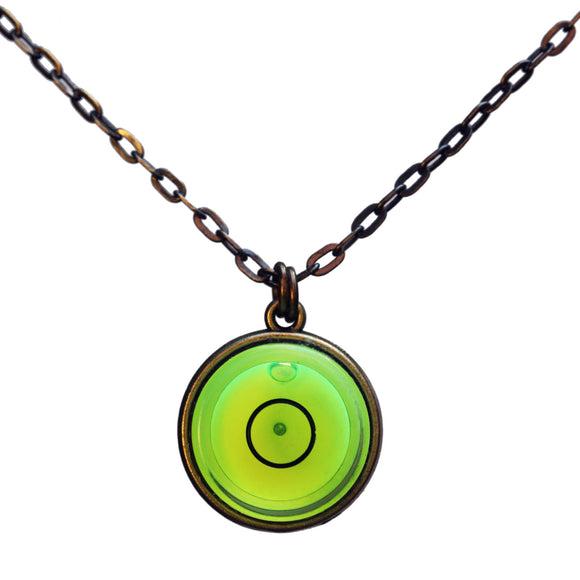 Large bullseye level necklace with brass chain - Amy Jewelry
