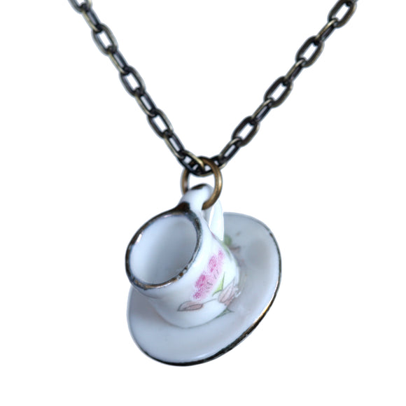 Dollhouse miniature cup-and-saucer necklace - Amy Jewelry
