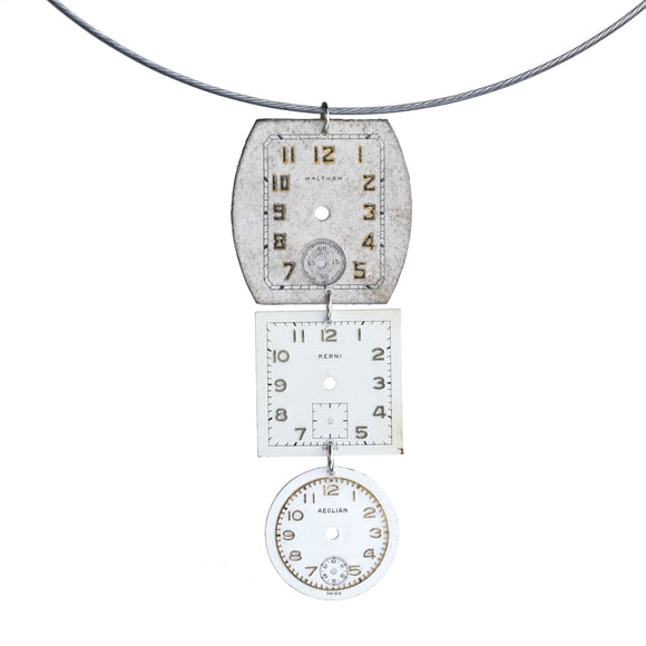 Triple vintage watch face pendant on steel cable - Amy Jewelry
