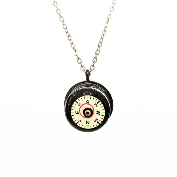 Compass level necklace with black chain