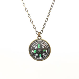 Compass necklace with brass chain