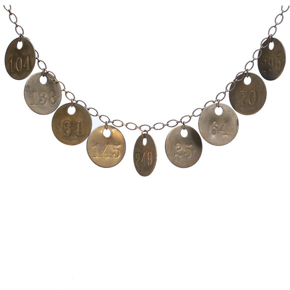 Vintage brass tag charm necklace - Amy Jewelry
