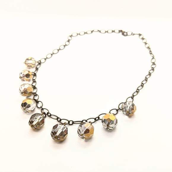 Salvaged metallic chandelier crystal charm necklace