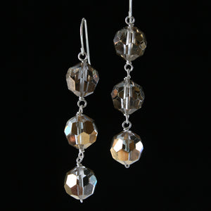 Salvaged metallic chandelier crystal triple-drop earrings
