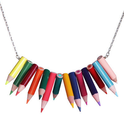 Photo of stacked pointed colored pencil necklace