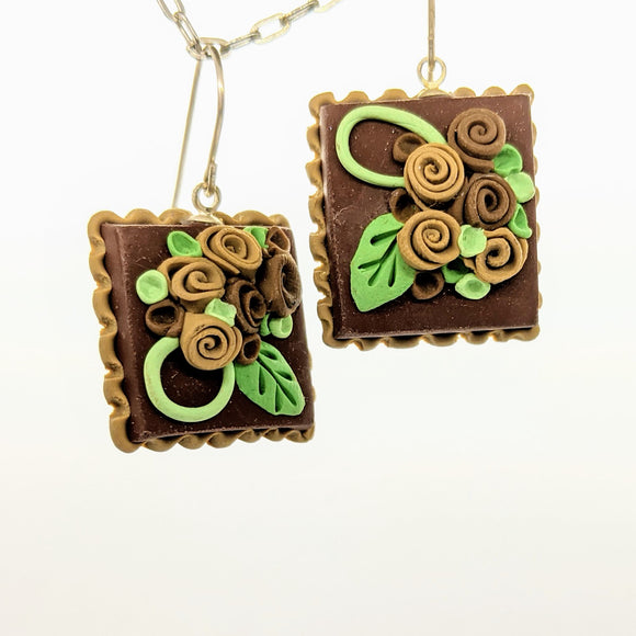 Chocolate brown dollhouse cake earrings