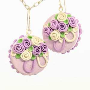 Round lavender dollhouse cake earrings