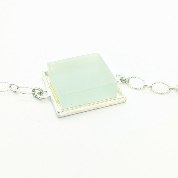Aqua glass tile silver-plated bracelet
