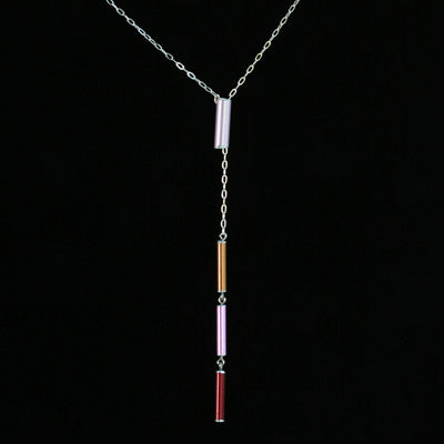 Knitting needle three-needle lariat necklace on silver chain - Amy Jewelry
