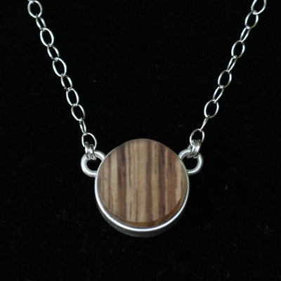 Recycled plastic wood bezel necklace - Amy Jewelry
