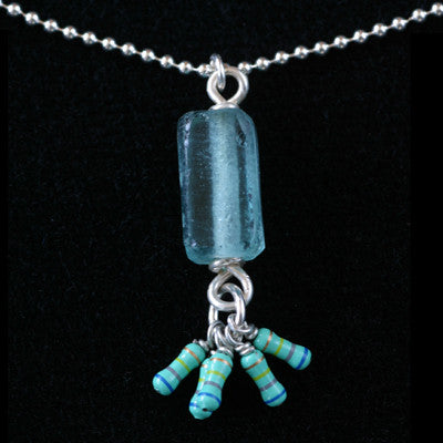 Recycled glass and resistor pendant - Amy Jewelry
