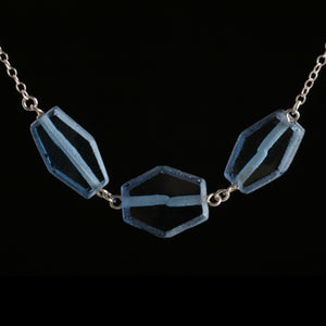 Triple cobalt blue recycled glass hexagon necklace