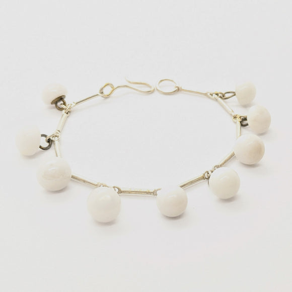 White glass dome shoe button bracelet