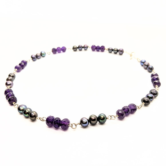 Faceted amethyst and pearl necklace