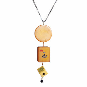 Bakelite game piece, mahjong, and poker die necklace - Amy Jewelry
