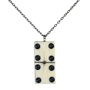Antique wood and bone domino vertical pendant - Amy Jewelry
