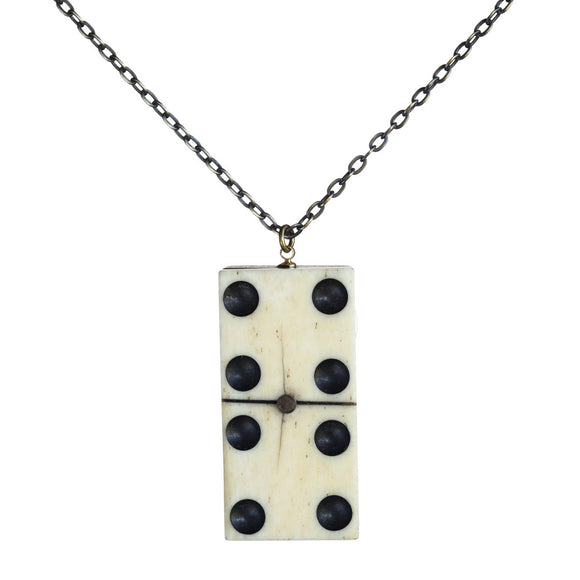 Antique wood and bone domino vertical pendant - Amy Jewelry
