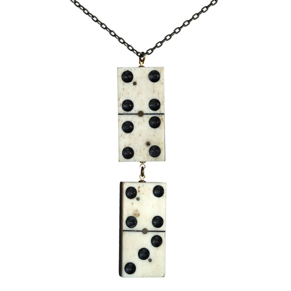 Antique wood and bone domino double pendant - Amy Jewelry
