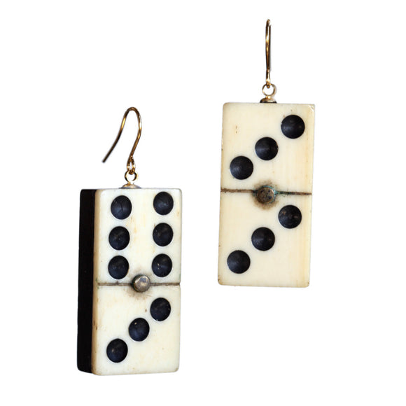 Antique wood and bone domino earrings - Amy Jewelry
