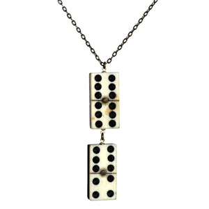 Small vintage bone domino double pendant - Amy Jewelry
