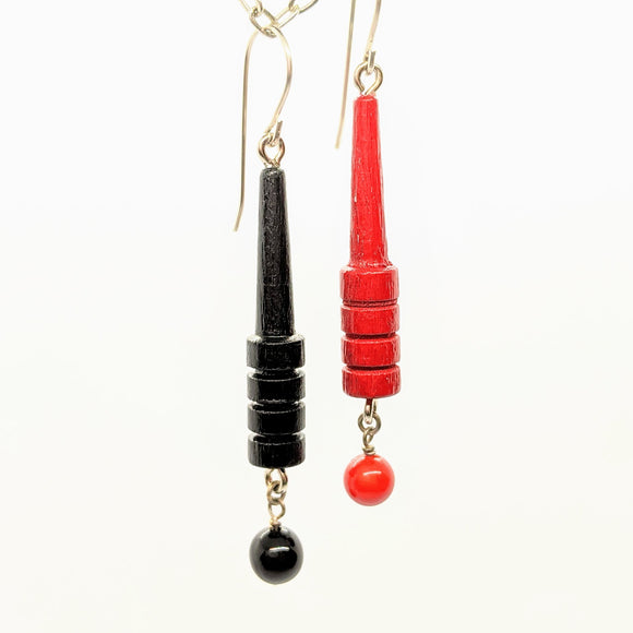 Black and red cribbage earrings