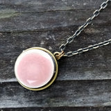 Pink ceramic tile antiqued brass pendant - Amy Jewelry
 - 1