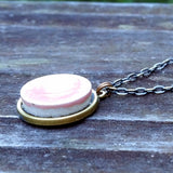 Pink ceramic tile antiqued brass pendant - Amy Jewelry
 - 2