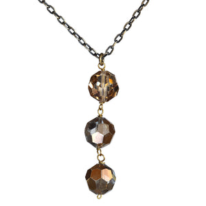 Salvaged metallic chandelier crystal triple pendant on brass chain - Amy Jewelry
