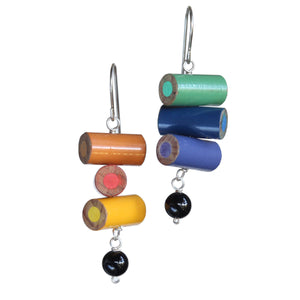 Colored pencil earrings with onyx beads - Amy Jewelry

