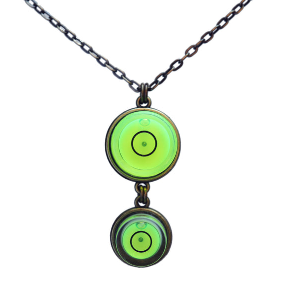 Double bullseye level necklace with brass chain - Amy Jewelry

