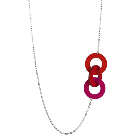 Wool felt long small three-ring necklace - Amy Jewelry
