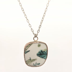Frog and lilypad pottery necklace