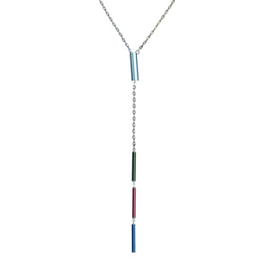 Knitting needle three-needle lariat necklace on steel chain - Amy Jewelry
