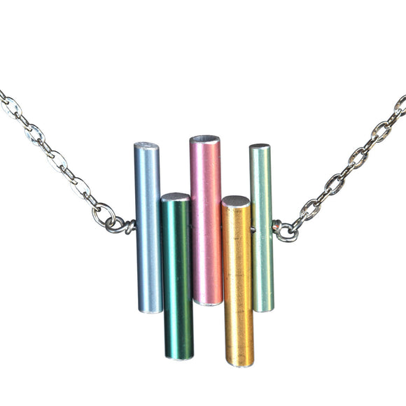 Knitting needle five-needle staggered necklace on steel chain - Amy Jewelry
