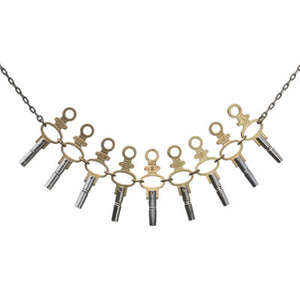 Pocket watch key link necklace on brass chain - Amy Jewelry
