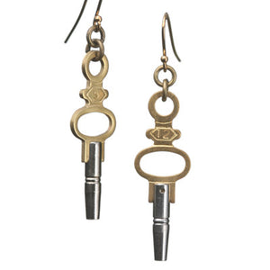 Pocket watch key earrings with gold-plated ear wires - Amy Jewelry
