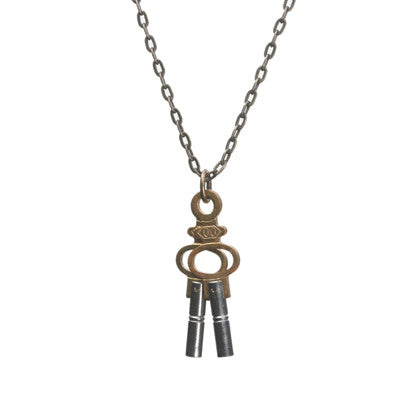 Pocket watch key pendant on brass chain - Amy Jewelry
