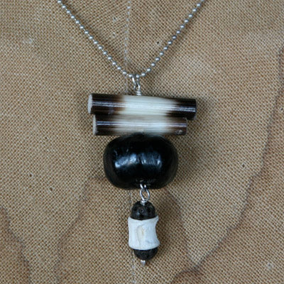 Quill, seed and bone pendant on sterling silver chain