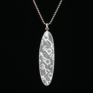 Small recycled plastic pendant with white type - Amy Jewelry
