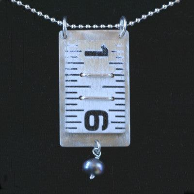 Wooden ruler pendant with pearl drop - Amy Jewelry
