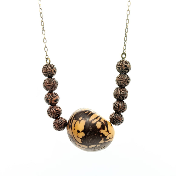 Tagua nut and carved bead necklace