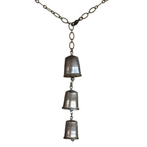 Salvaged thimble vertical Y necklace on brass patina chain - Amy Jewelry
