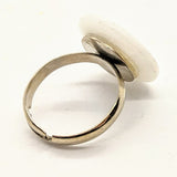 White glass button ring