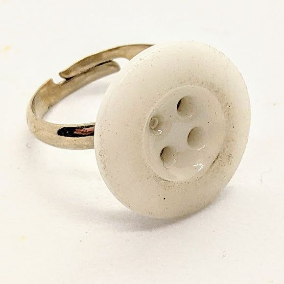 White glass button ring