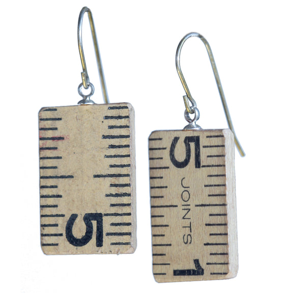 Salvaged wooden ruler earrings - Amy Jewelry
